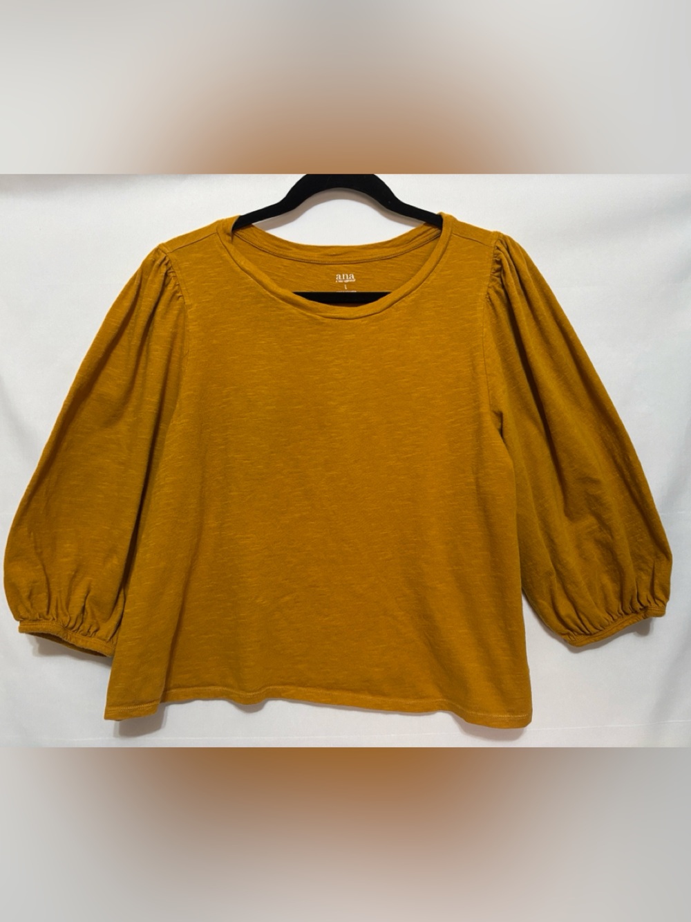 a.n.a Mustard Yellow Crewneck Tee boho casual gathered sleeves